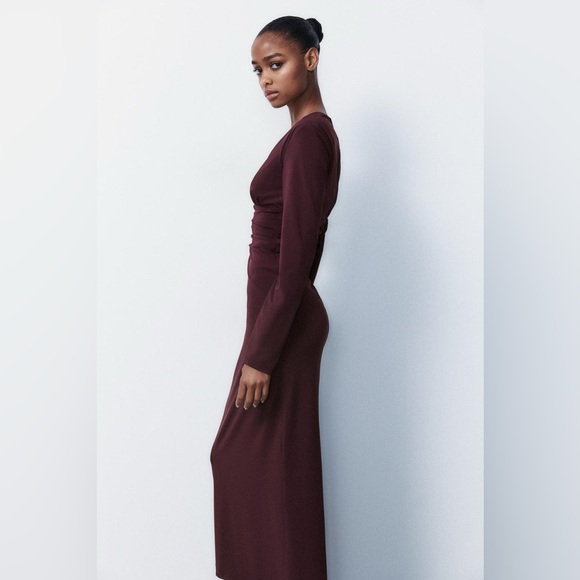 Zara Deep Burgundy Long Sleeve Dress - Picture 2 of 6